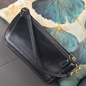 Coach Black Leather Wristlet with Gold Accents
